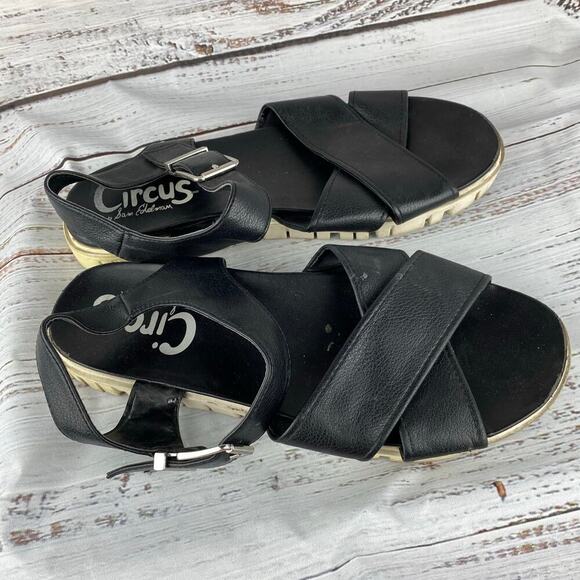 Circus by Sam Edelman Narcissa Black Sandals flats Y2K chunky 9.5 - Picture 2 of 4